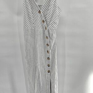 Nectar Clothing White Black Vertical Stripes Asymmetrical 100% Cotton Dress L
